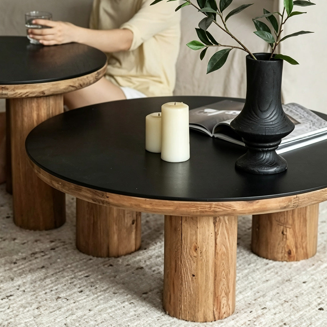 Idris Black And Natural Wood Round Coffee Table