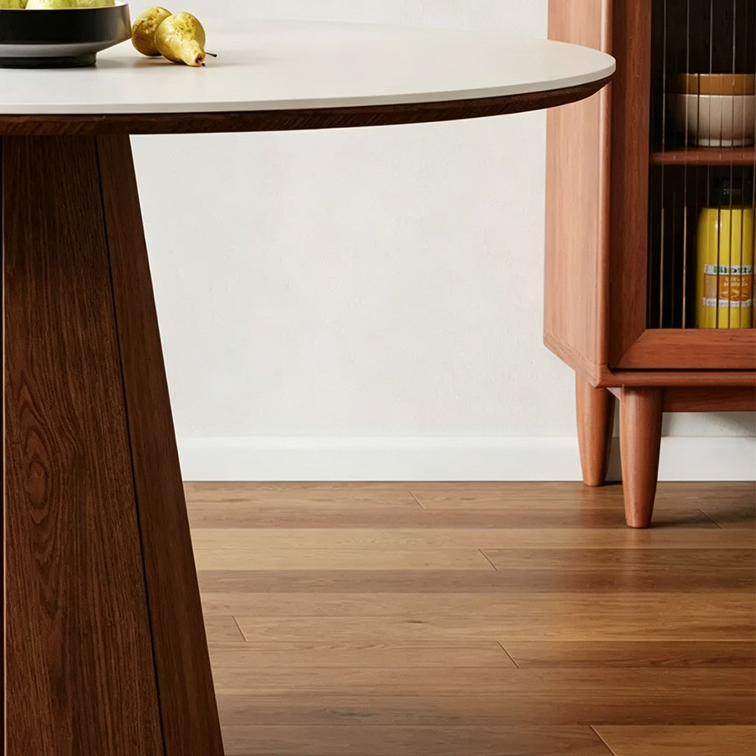 Keane Walnut Pedestal Round Dining Table With White Top
