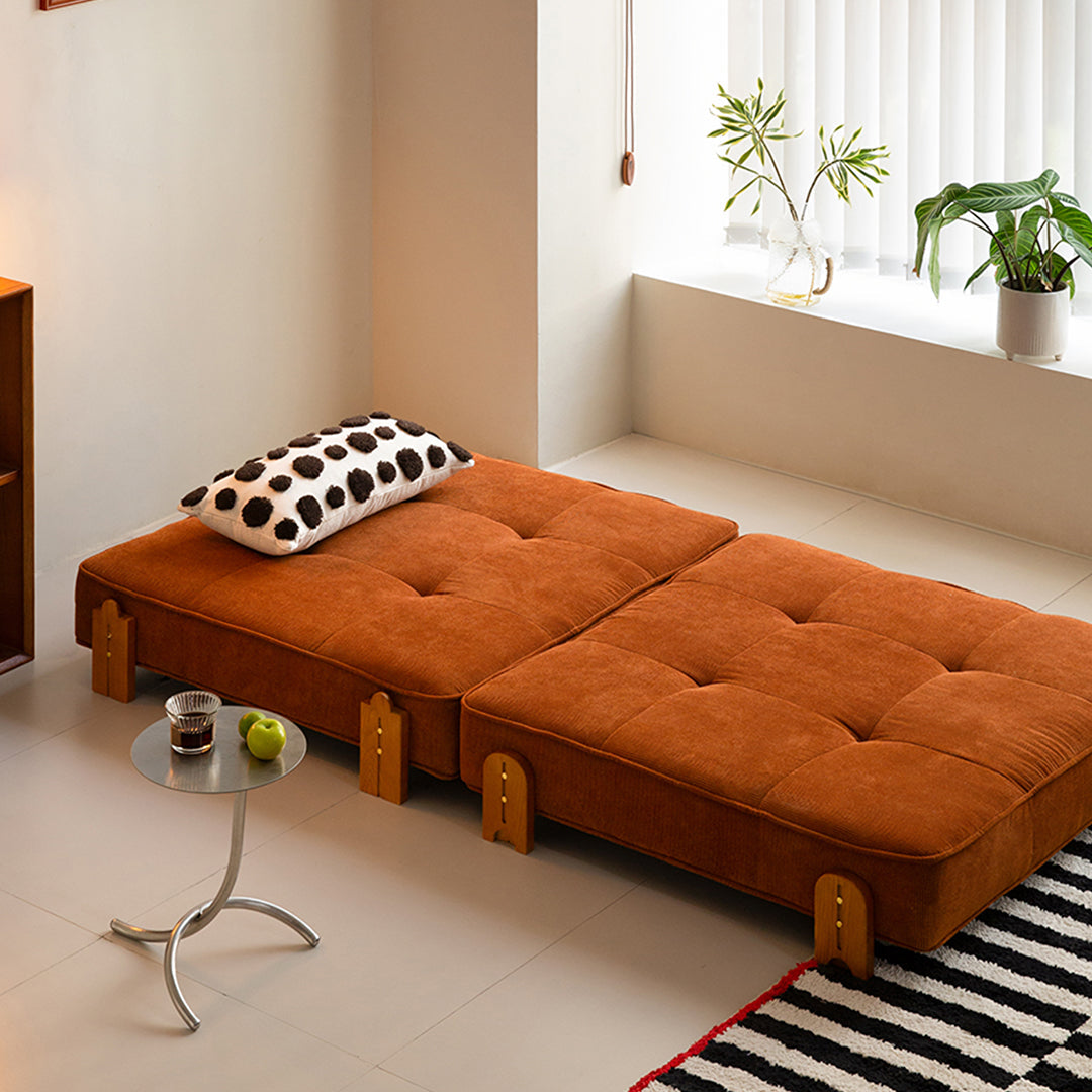 Salinas Lazy Sofa Bed, Single Sofa Bed, Corduroy in a lifestyle setting with sofa beds with mattress