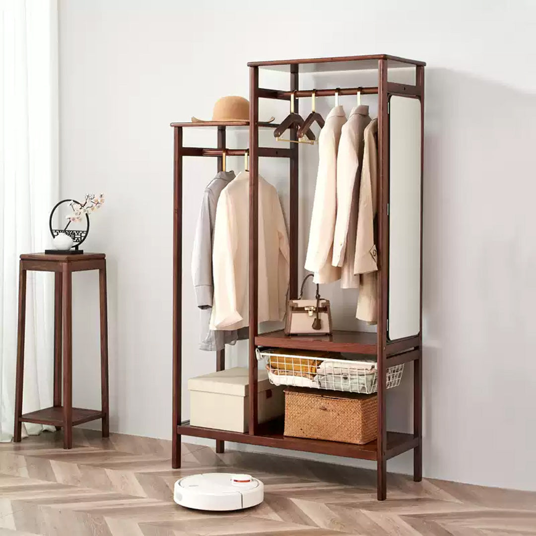 Astrid Walnut Wax Wood Hall Stand With Mirror