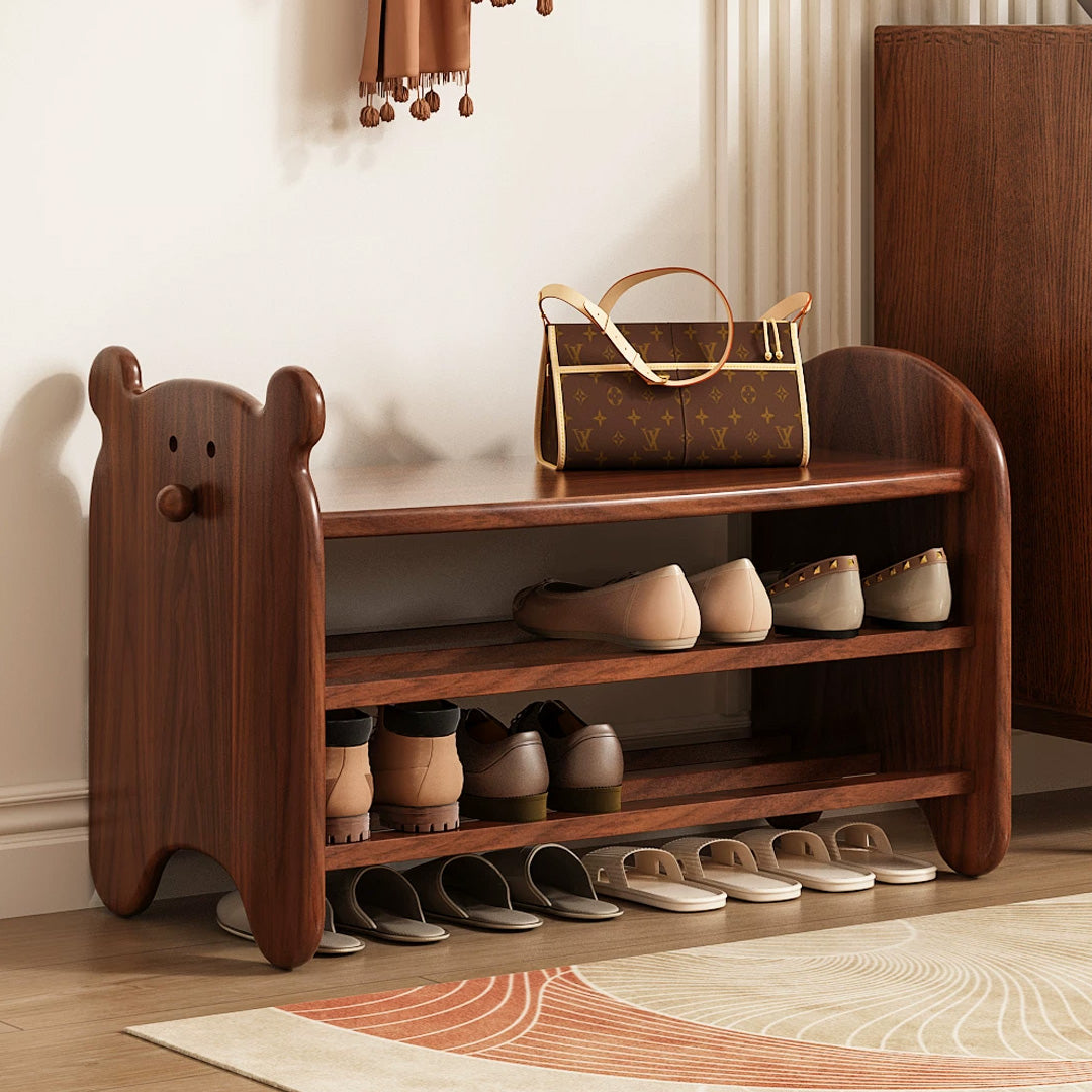 Bramble Walnut Wood 3-Tier Shoe Rack Bench