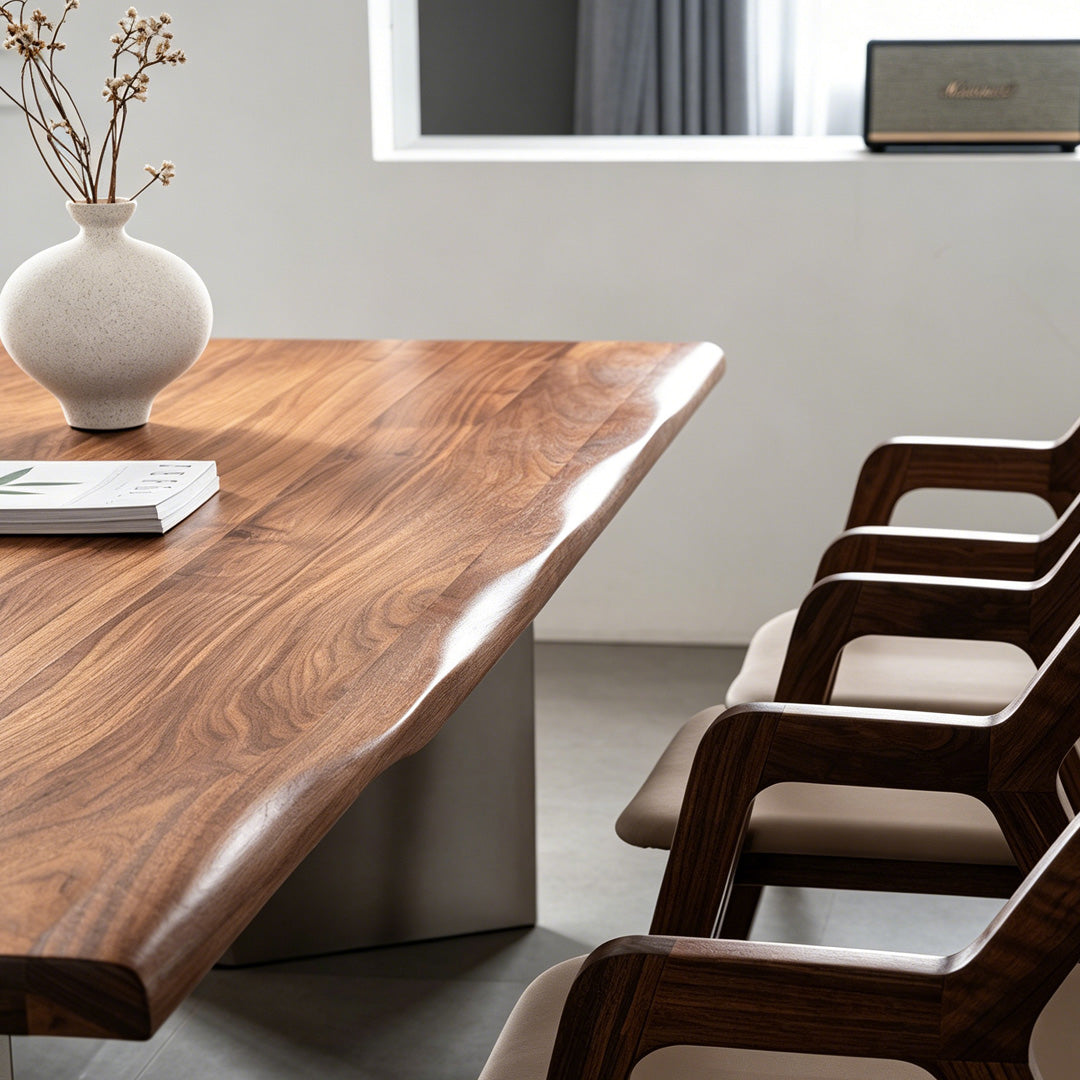 Rhys Walnut Dining Table With Metal Pedestal Base