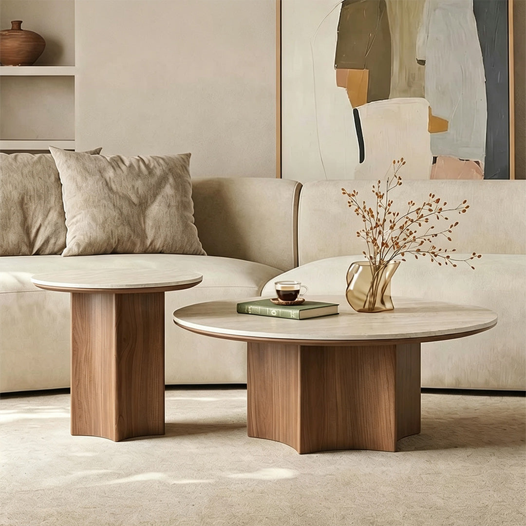 Steven Beige Marble-effect Round Coffee Tables Set