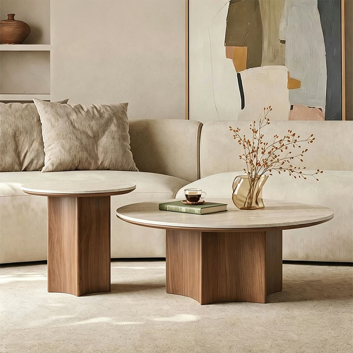 Steven Beige Marble-effect Round Coffee Tables Set