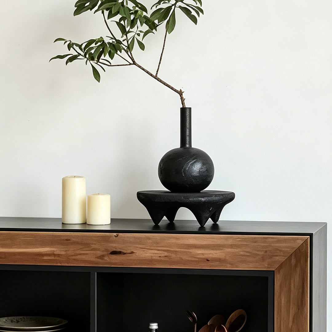Nathan Black And Natural Wood Open Storage Sideboard