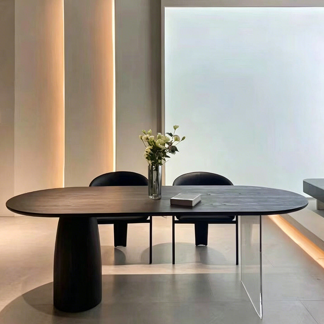 Dallas Black Wood And Glass Oval Dining Table