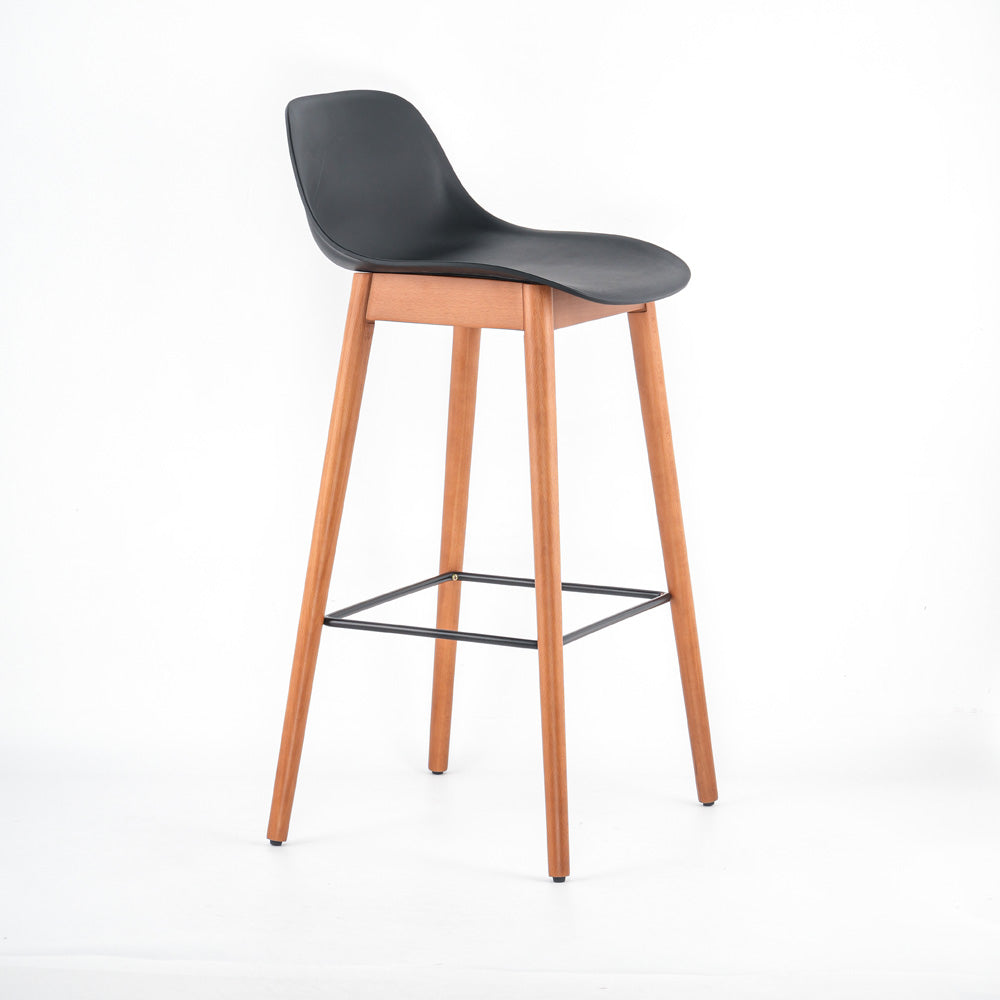 Laurel Black Molded Seat Bar Stool With Wood Legs