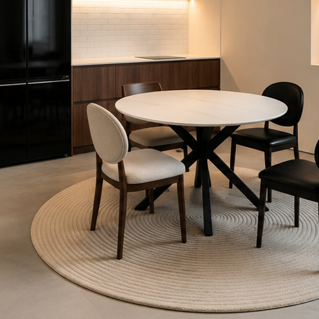 Stratton White Marble Effect Round Dining Table