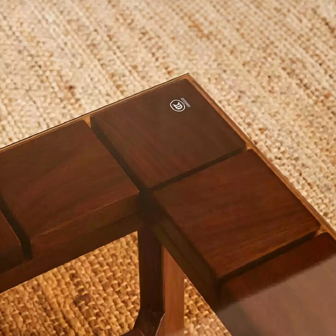 Joseph Walnut Wood And Black Glass Coffee Table