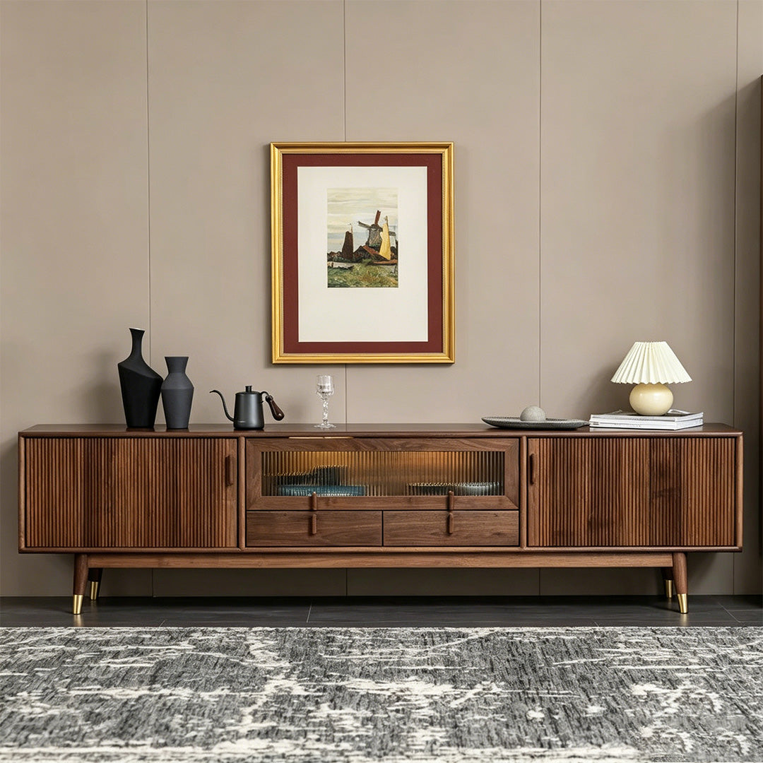 Sam Walnut Wood Sideboard With Ribbed Doors