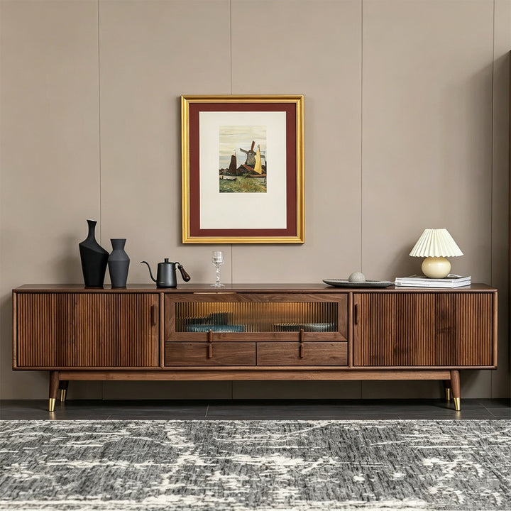 Sam Walnut Wood Sideboard With Ribbed Doors