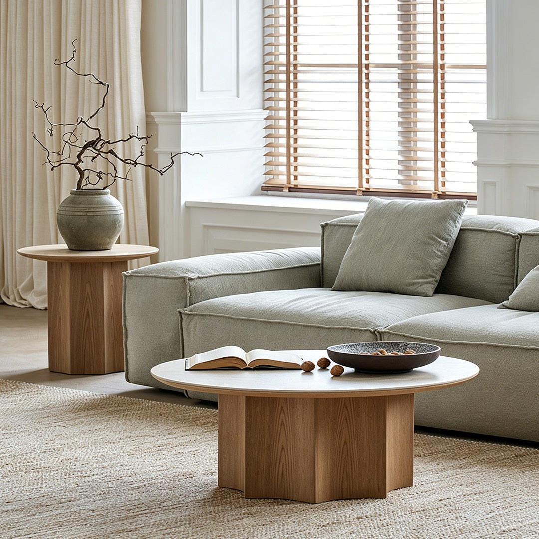 Steven Beige Marble-effect Round Coffee Tables Set