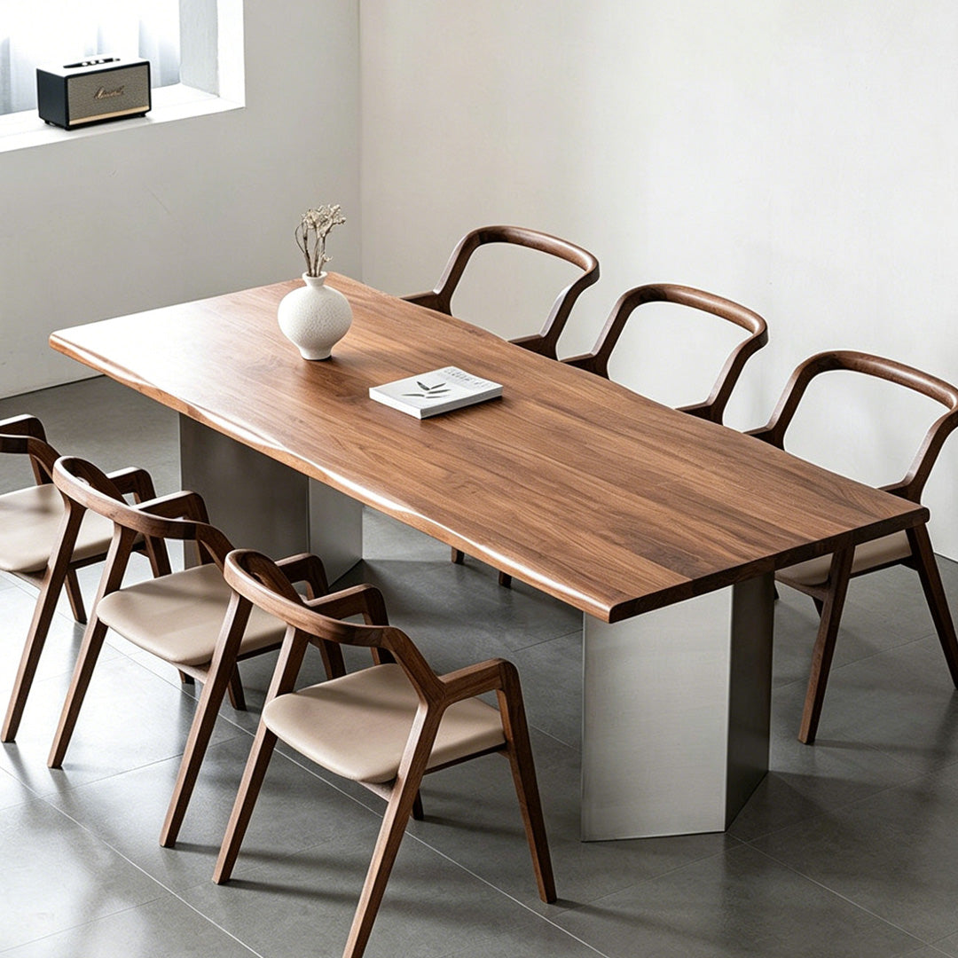 Rhys Walnut Dining Table With Metal Pedestal Base