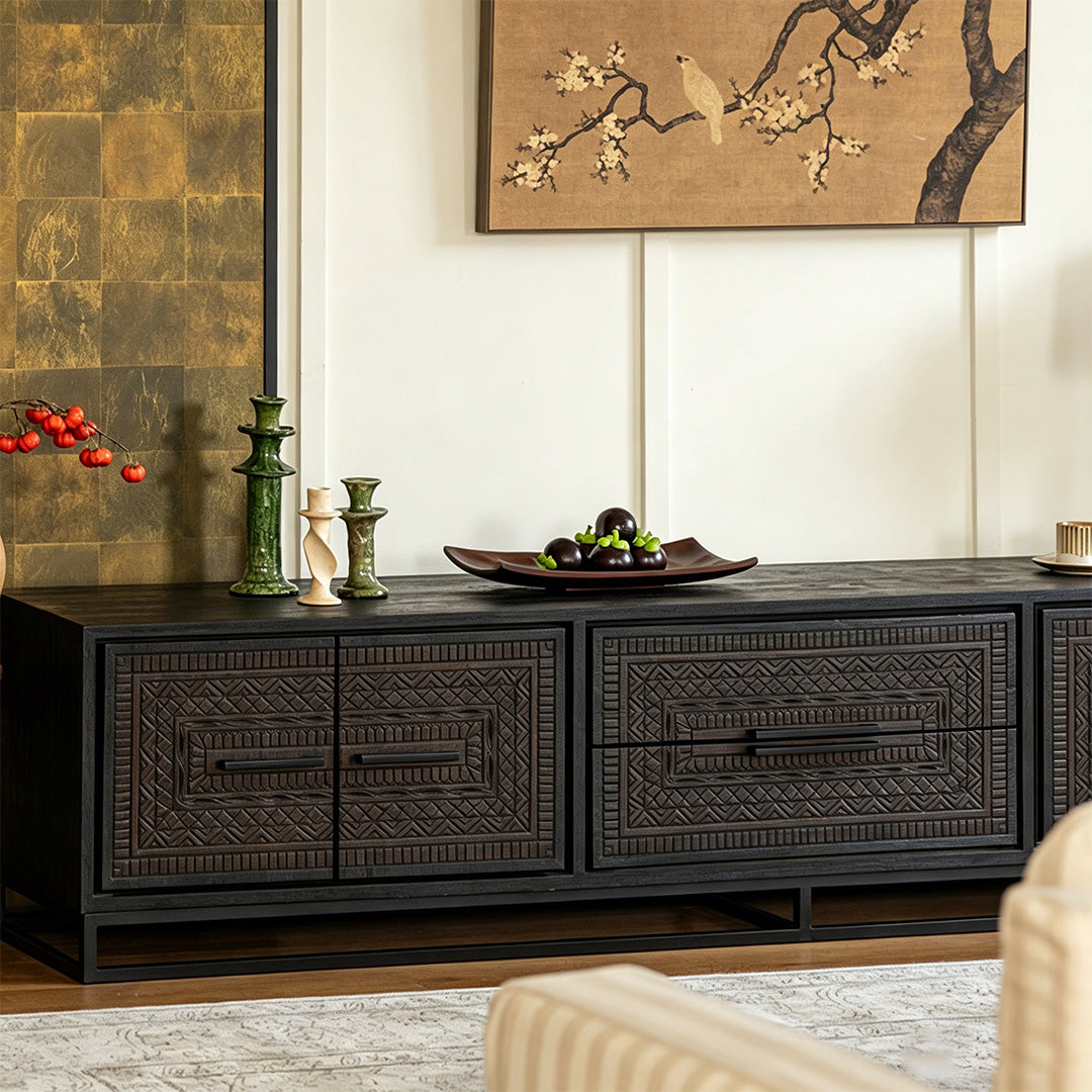 Laurel Black Carved Sideboard