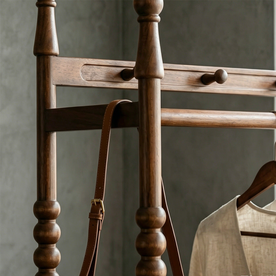 Pauline Walnut Finish Spindle Hall Tree With Drawers