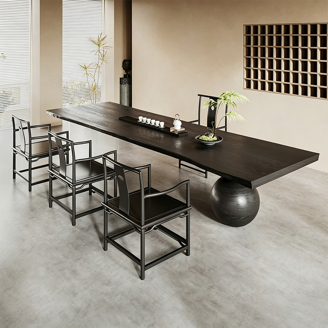 Lance Black Solid Wood Dining Table With Sculptural Bases