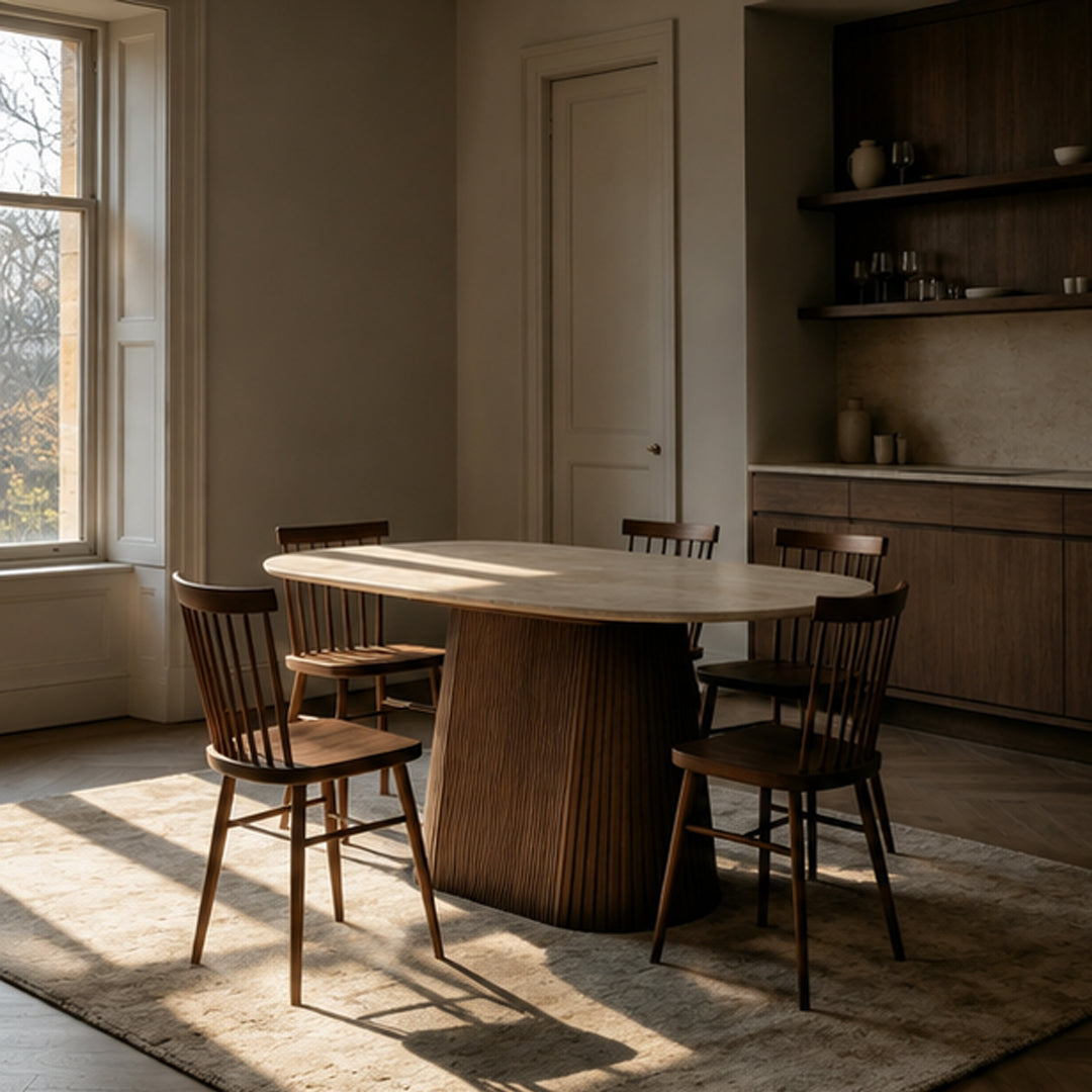 Larkspur Cream Marble Oval Dining Table