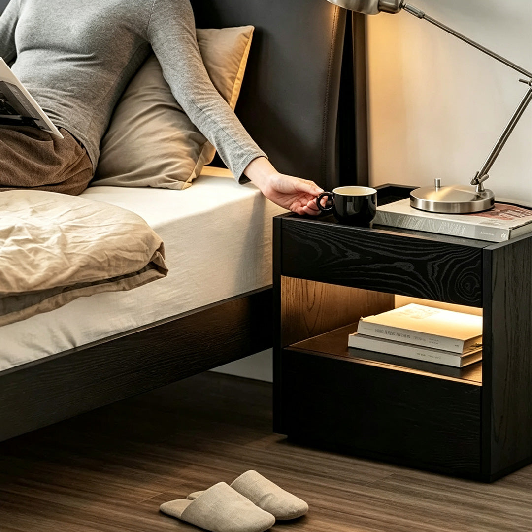 Foster Black Grain Wood Bedside Table