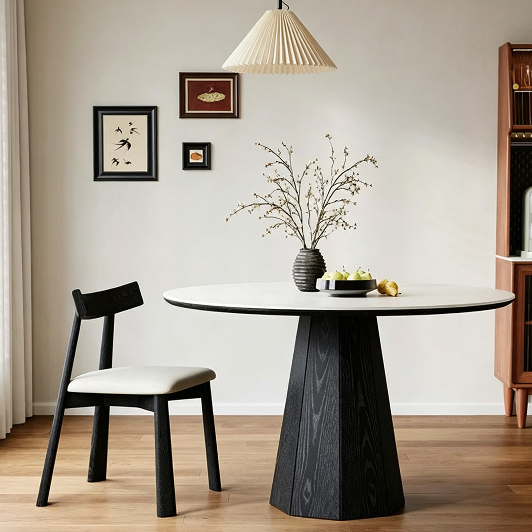 Jenson Black Wood And Light Cream Round Dining Table