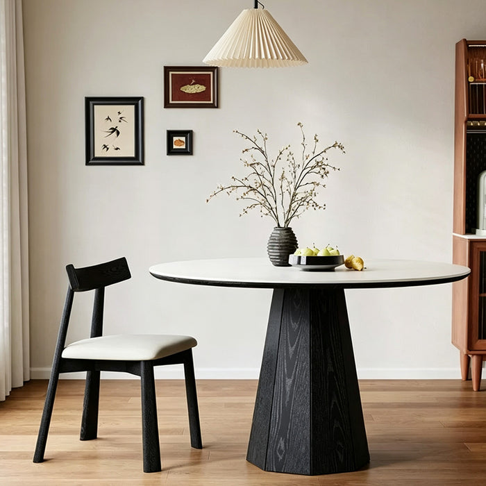 Jenson Black Wood And Light Cream Round Dining Table