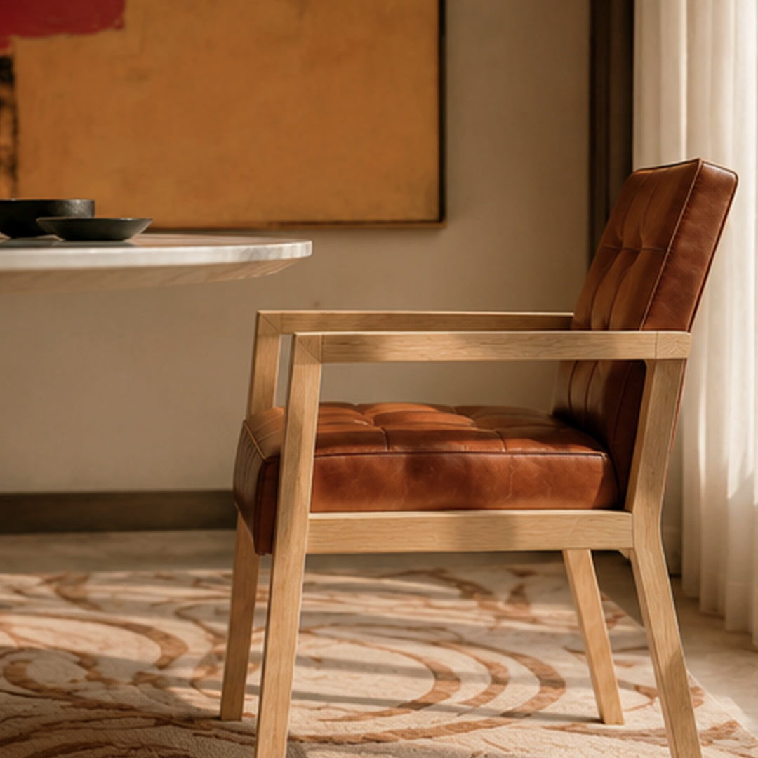 Ashford Cognac Leather Armchair ,Wood
