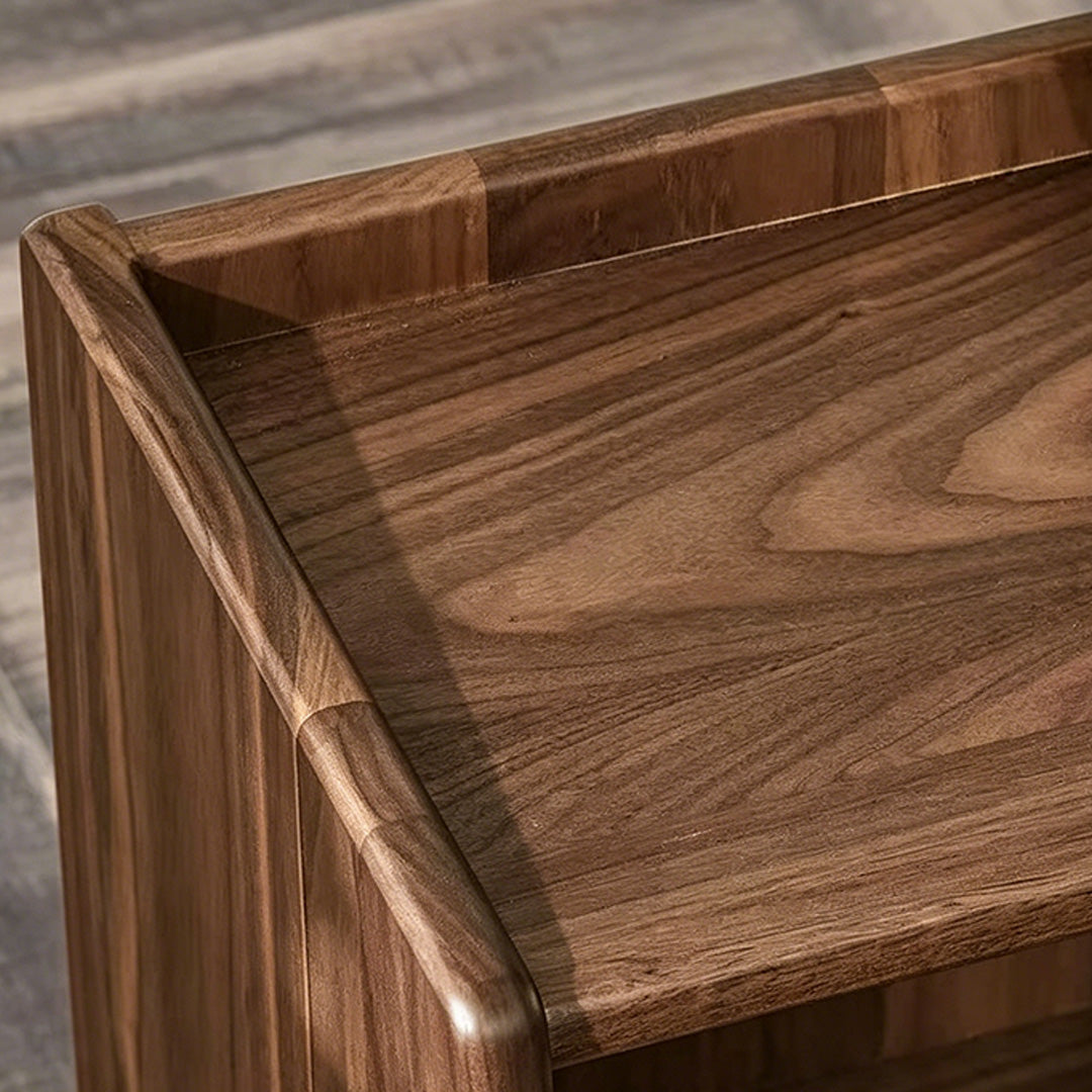 Cillian Walnut Finish Bedside Cabinet With Open Shelf And Drawer