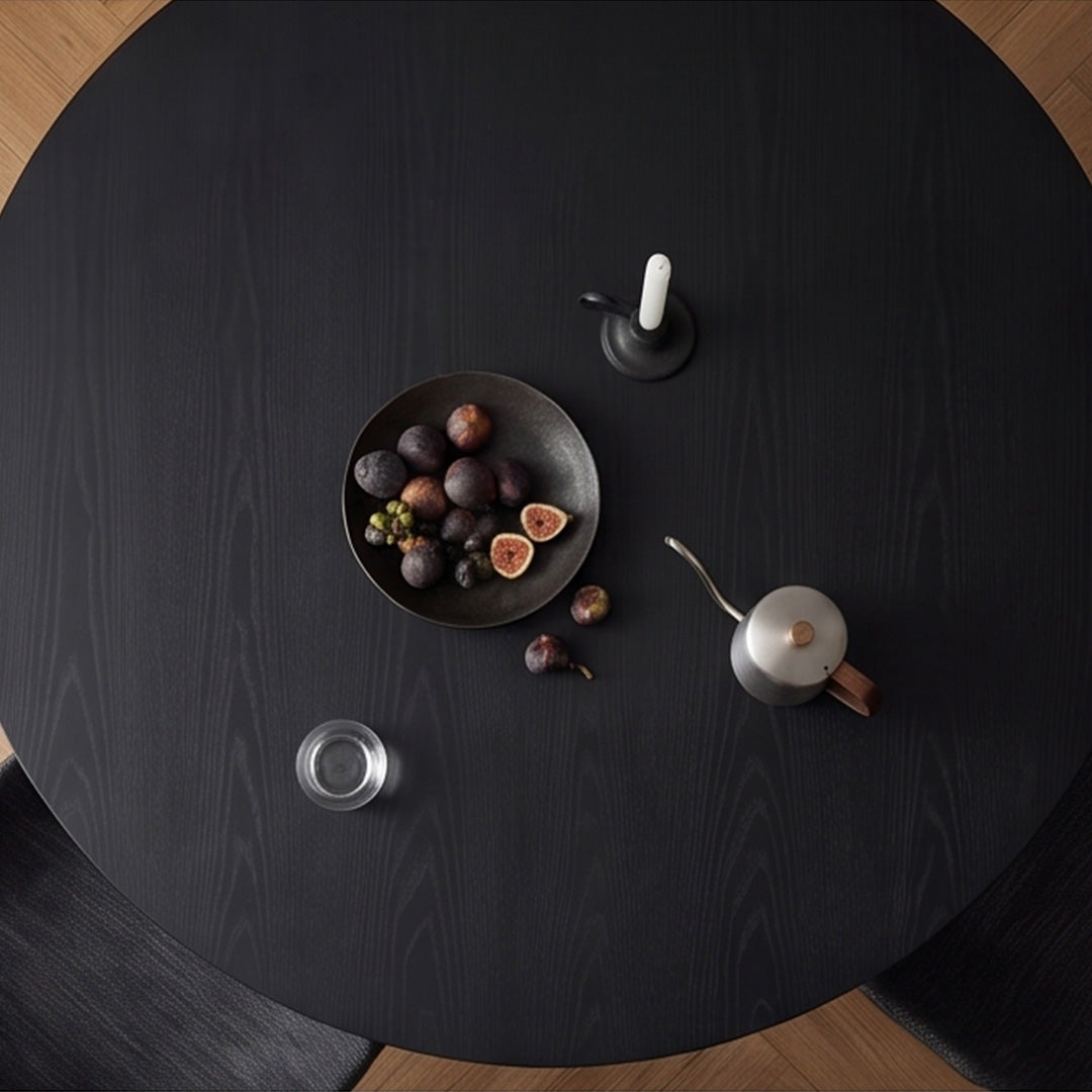 Landon black round dining tabletop viewed from above