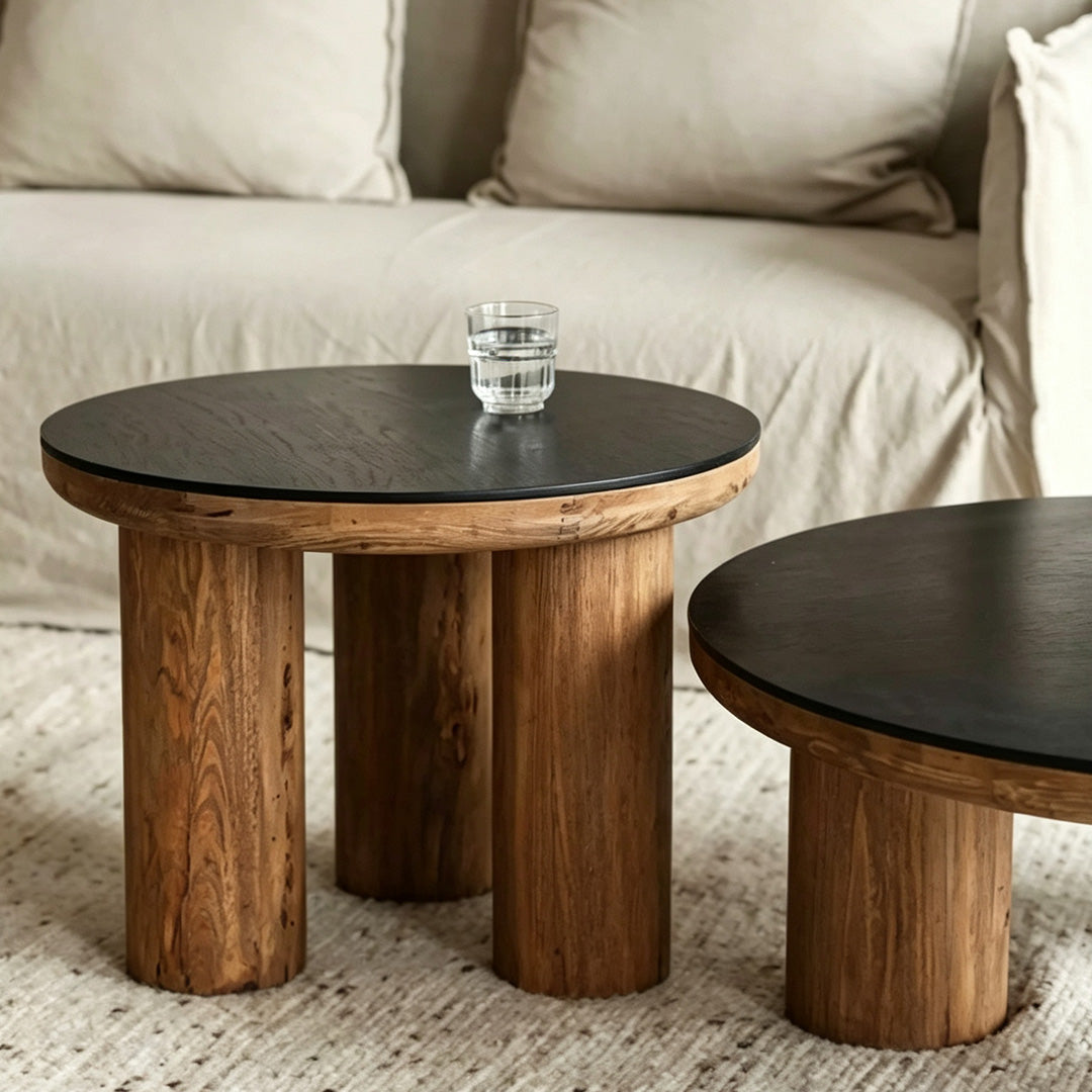 Idris Black And Natural Wood Round Coffee Table