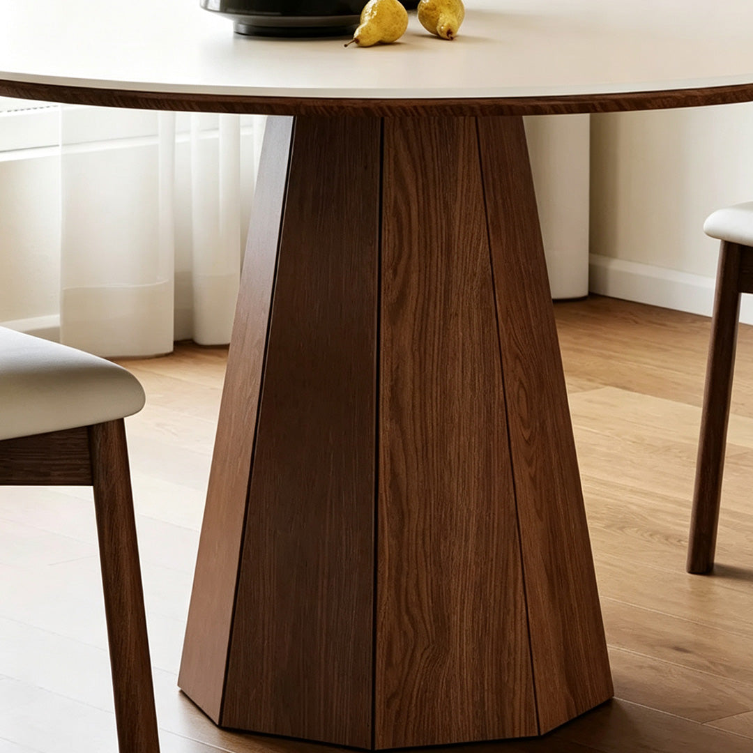 Keane Walnut Pedestal Round Dining Table With White Top