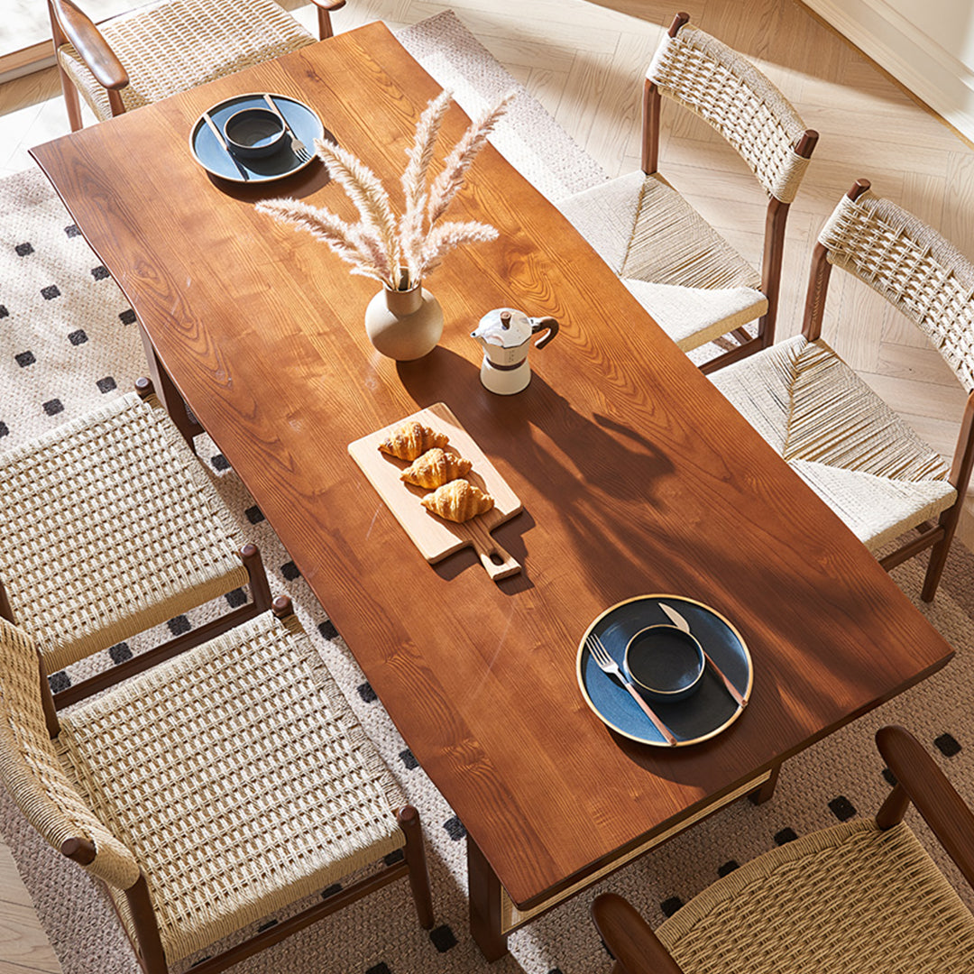 Fuchs Dining Table, Solid Wood & Rattan, Dark Oak with small round dining table and chairs