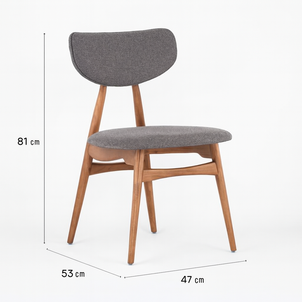 Arden Grey Fabric and Natural Wood Dining Chair product dimensions image