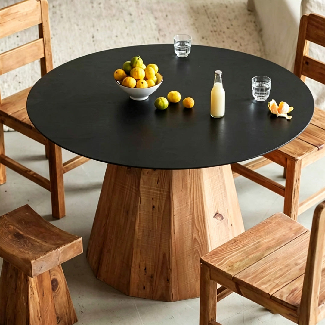 Gordon Natural Wood Base Black Round Dining Table