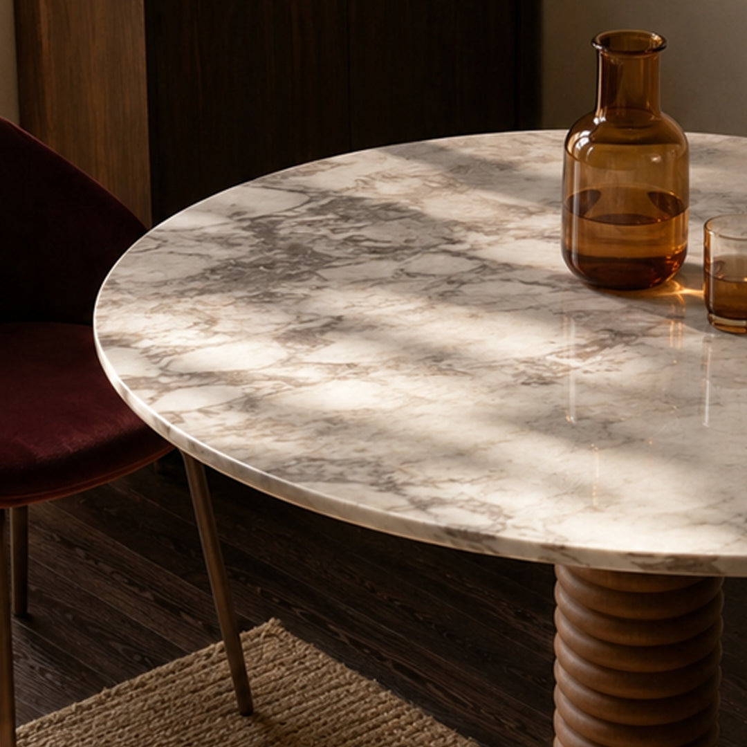 Elara Marble & Walnut Round Dining Table