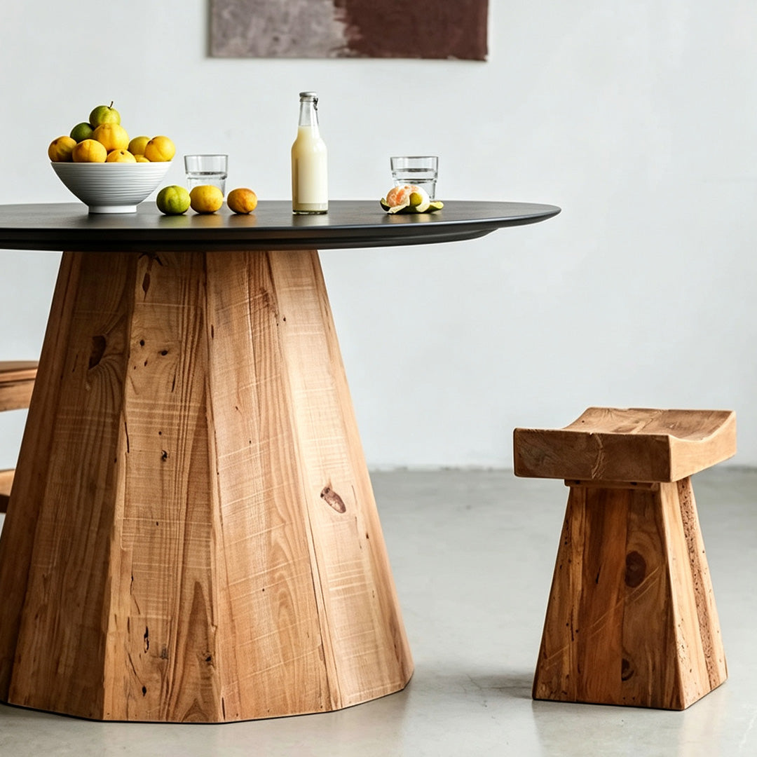 Gordon Natural Wood Base Black Round Dining Table