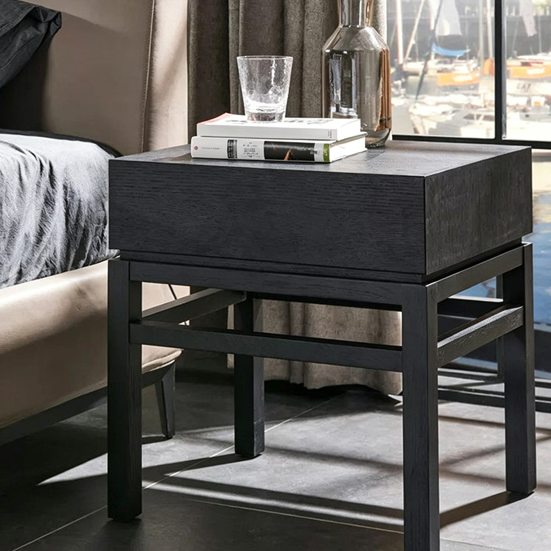 Fabian Black Oak Bedside Table With Drawer