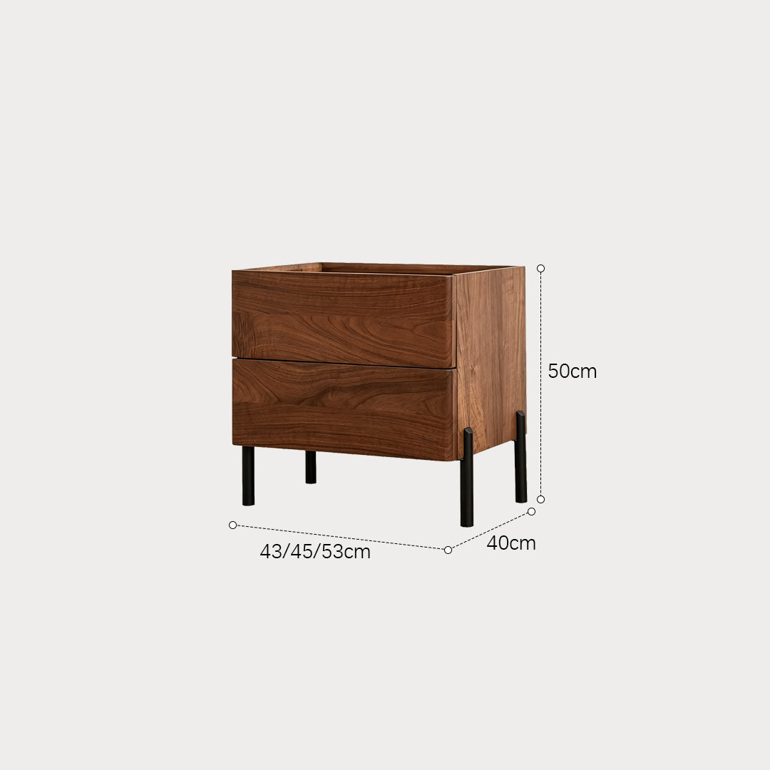 Edmundwalnut Wood Bedside Table With Black Metal Legs