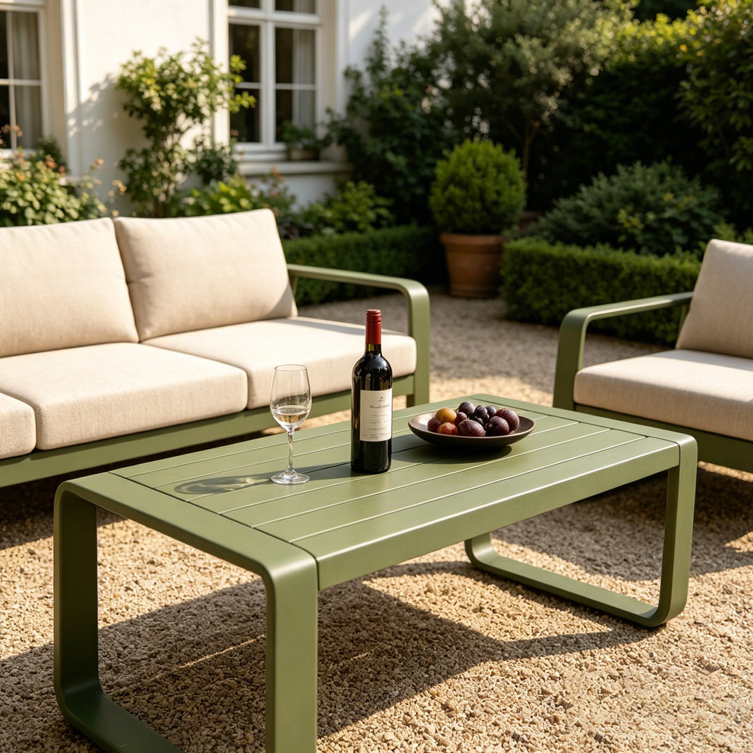 Laurel Olive Green Outdoor Sofa Set With Beige Cushions