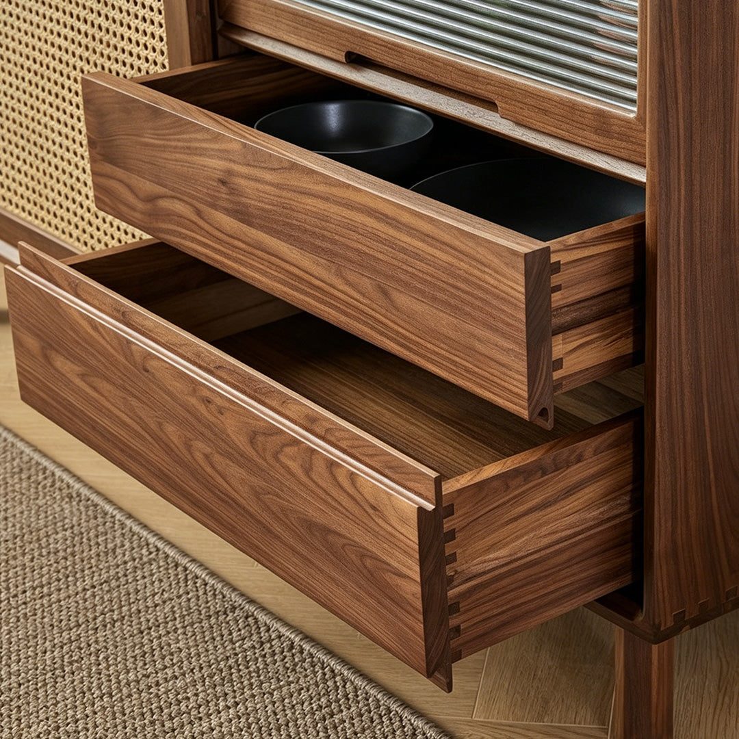 Joshua Walnut Rattan Side Cabinet