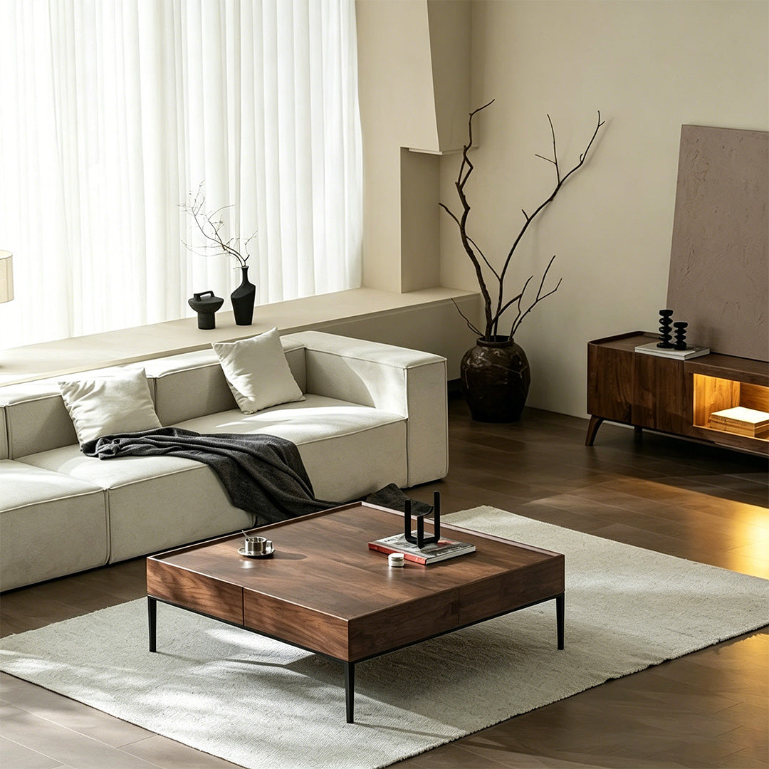 Jesse Walnut Veneer Coffee Table With Black Metal Legs