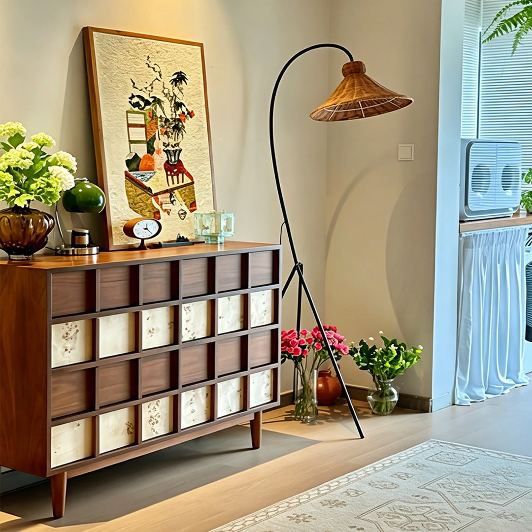 Jasper Walnut Wood Sideboard With Patterned Front Panels
