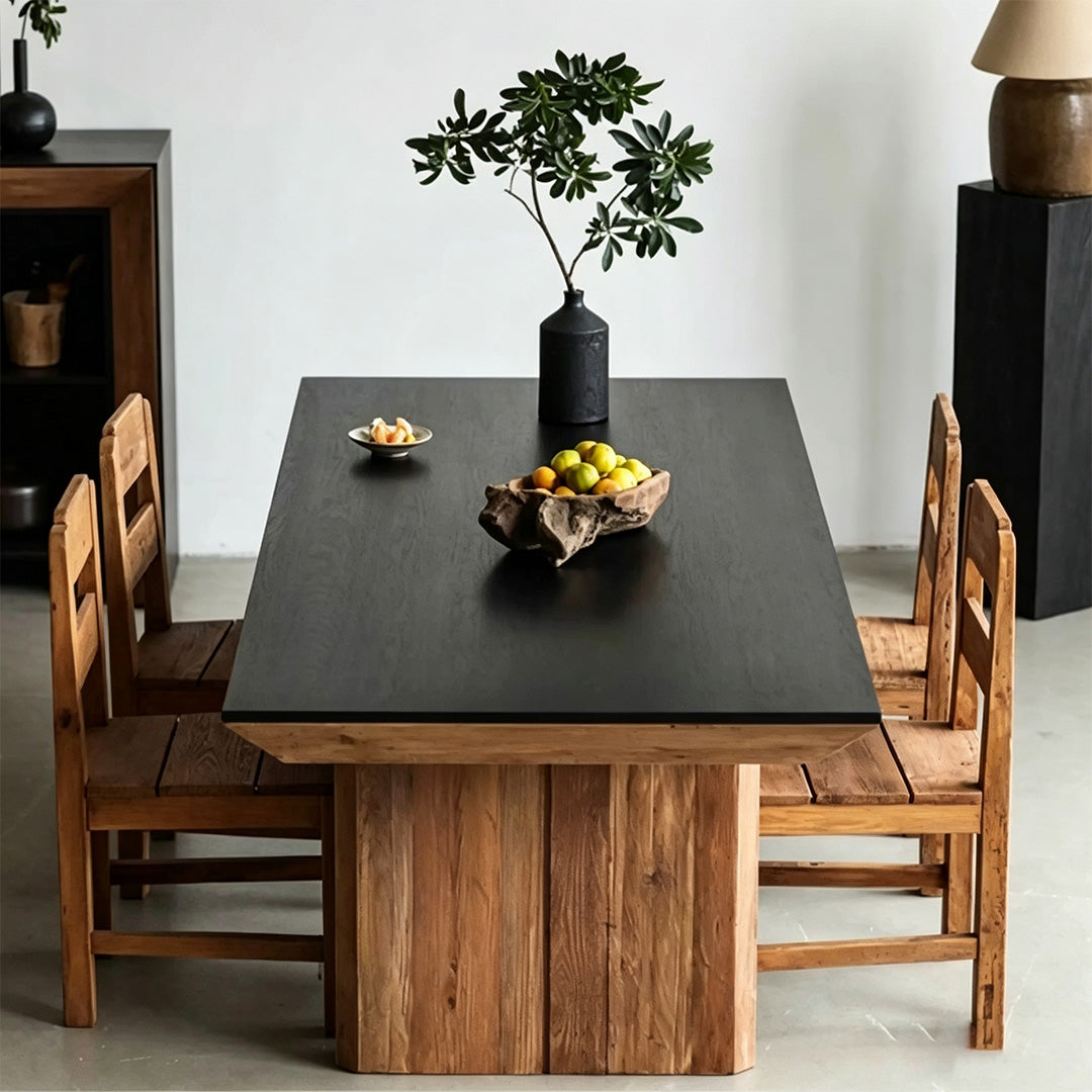 Hugh Natural Wood And Matte Black Dining Table
