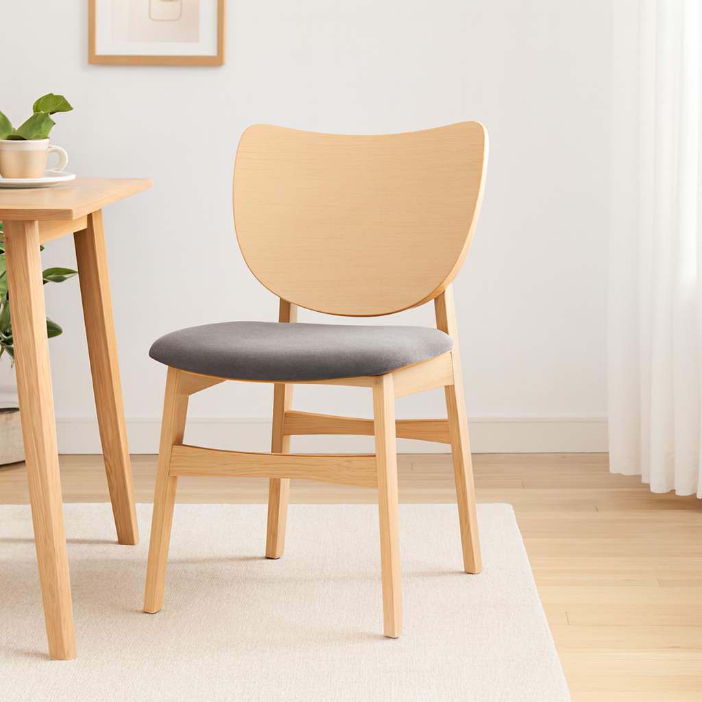 Larkspur Natural Ash Wood Dining Chair With Grey Fabric Seat