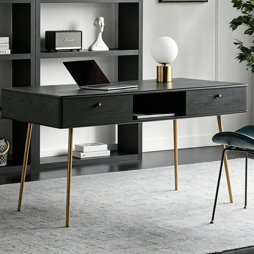 Kenneth Black Oak And Brass Office Desk