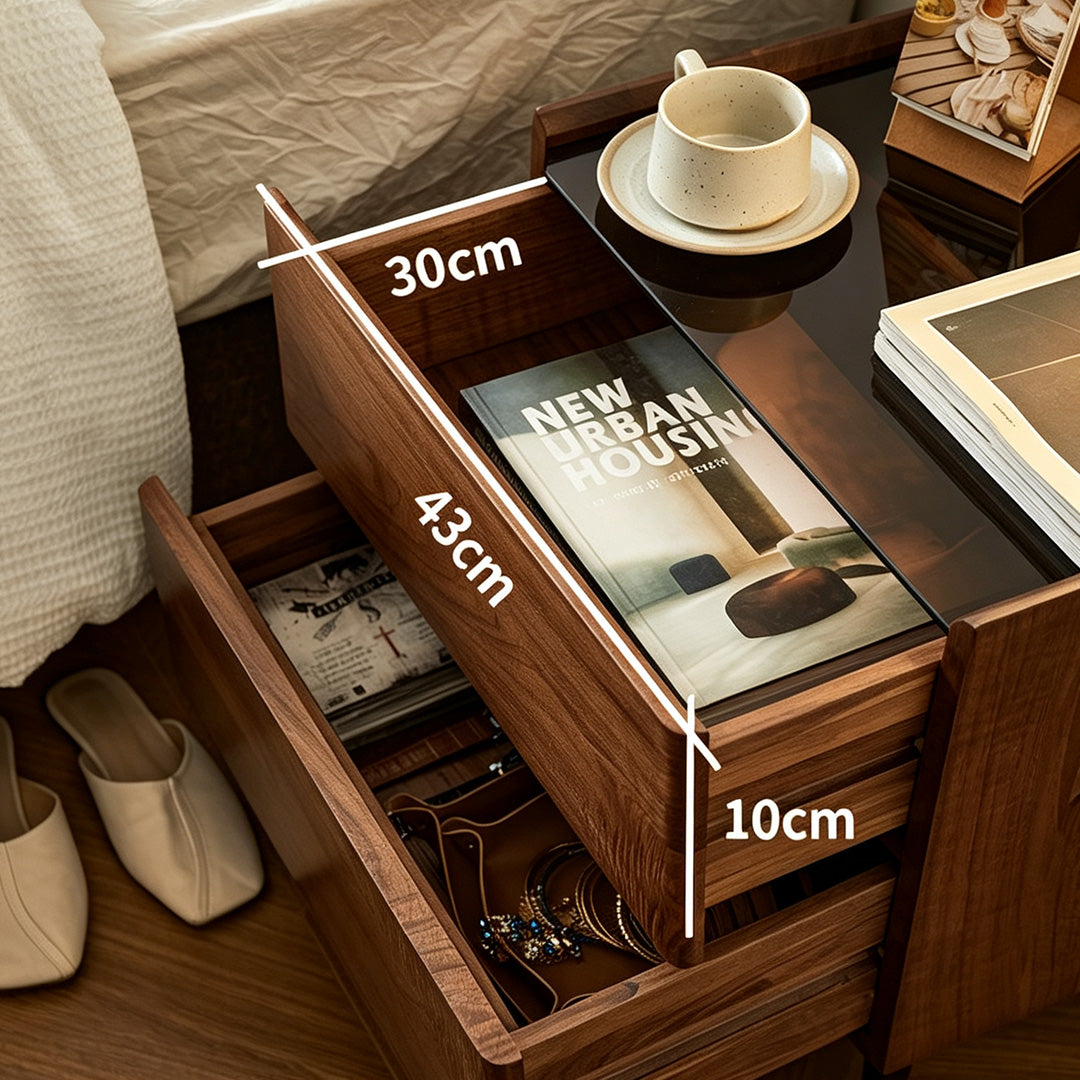 Edmundwalnut Wood Bedside Table With Black Metal Legs