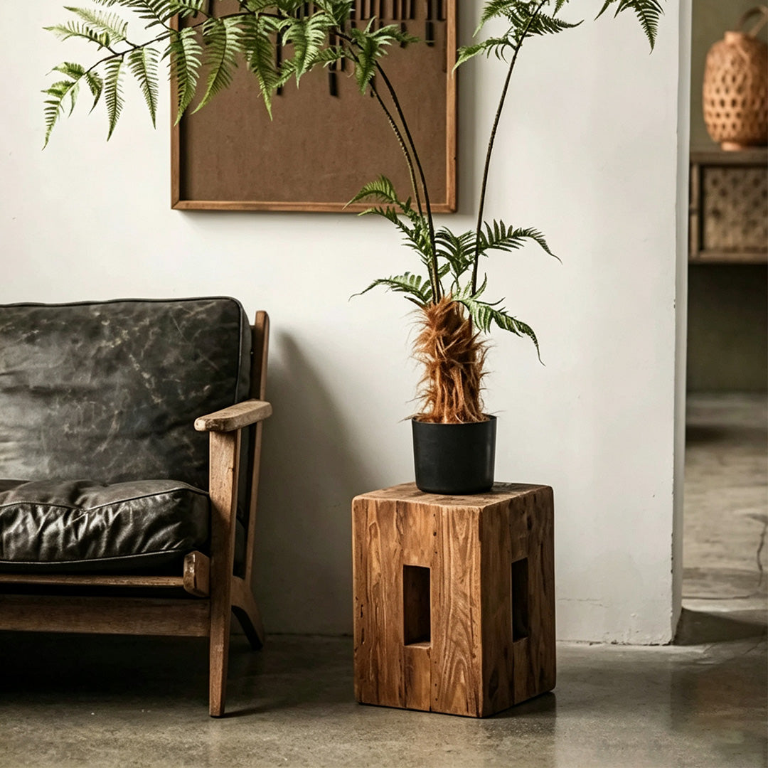 Grover Natural Wood Cube Side Table