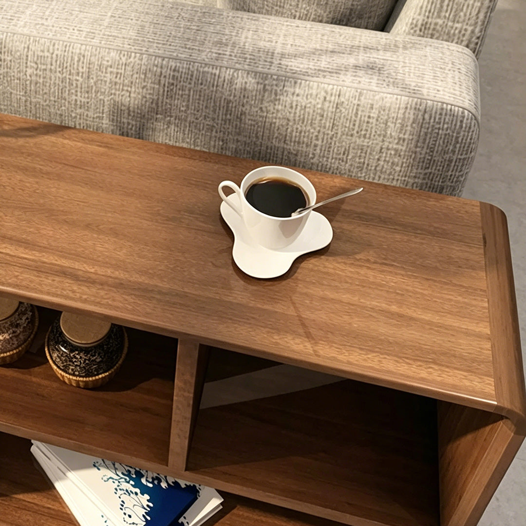 Harrington Walnut Wood Open Storage Console Table
