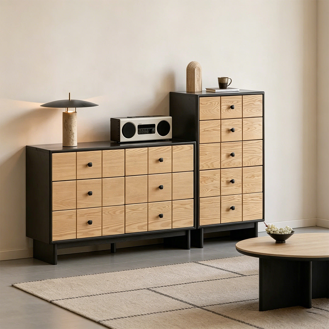 Cameron Natural Wood And Black Frame Storage Cabinet Set
