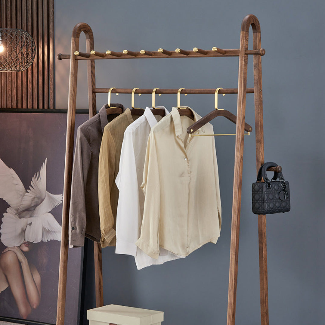 Calvin Walnut Wood Freestanding Clothes Rack