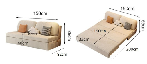 Cream-style Foldable Sofa Bed With Storage