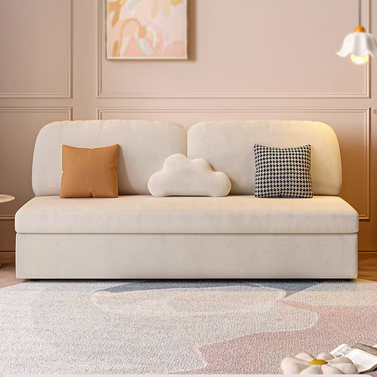 Cream-style Foldable Sofa Bed With Storage